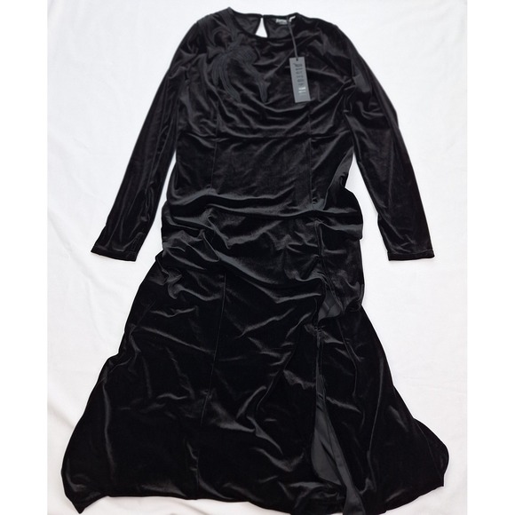 Disturbia Maxi Dress 16 Antivenom Spider Cut Out Mesh Black Velvet Gown Goth - Picture 2 of 10